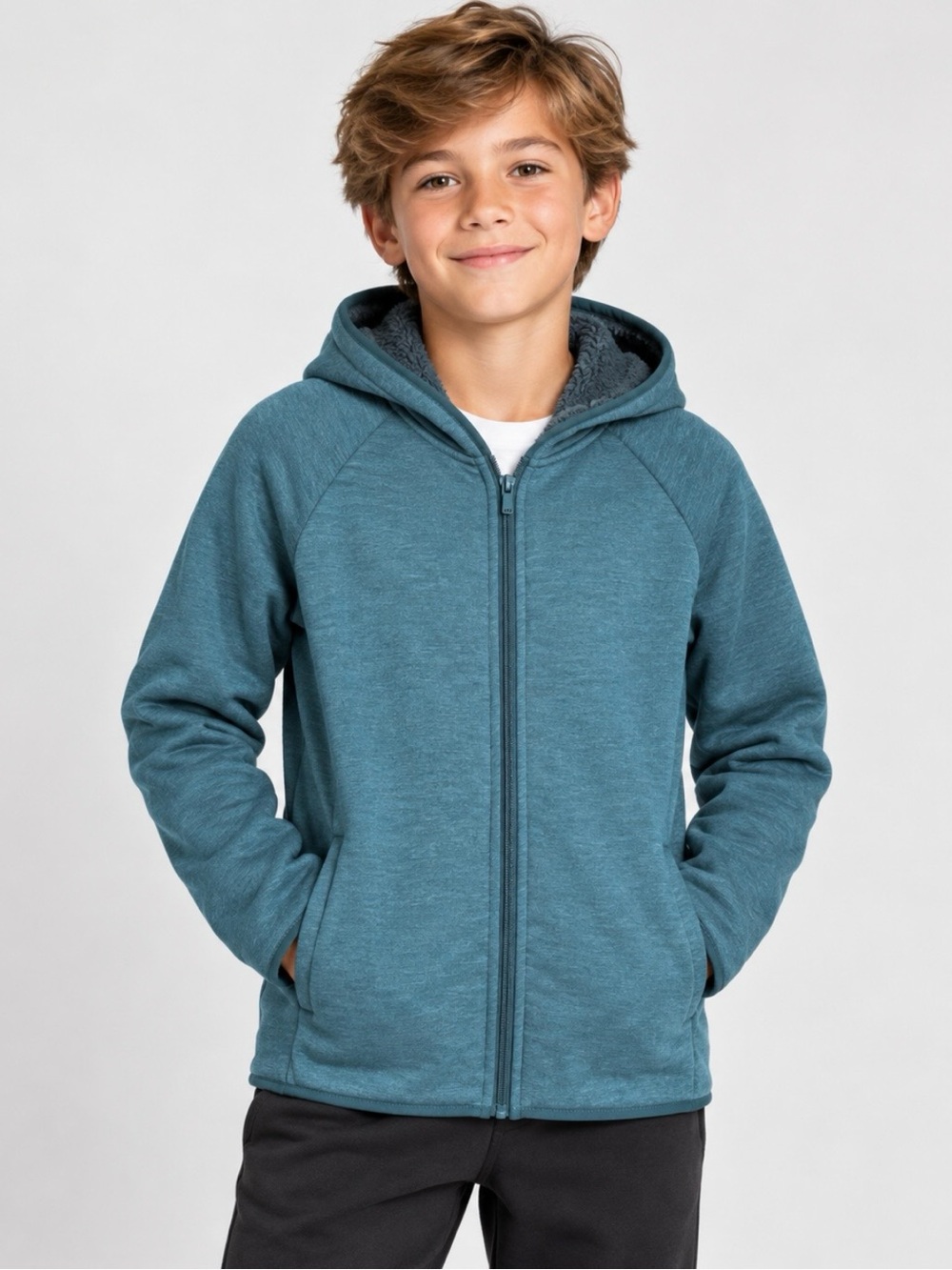 All in Motion Kids L(10/12) Teal Green Zip-Up Hooded Fleece Jacket NWOT